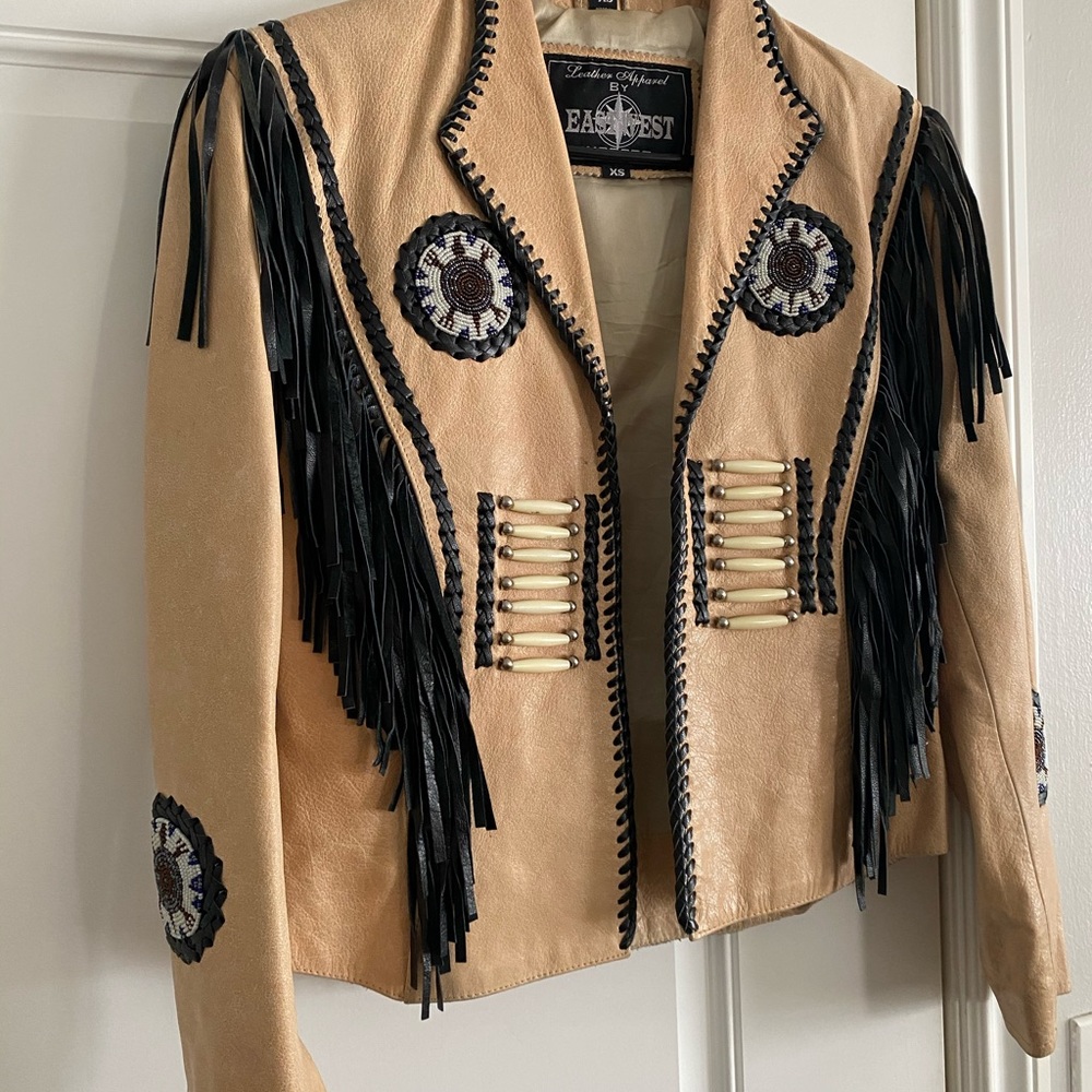 Vintage tan fringe leather jacket